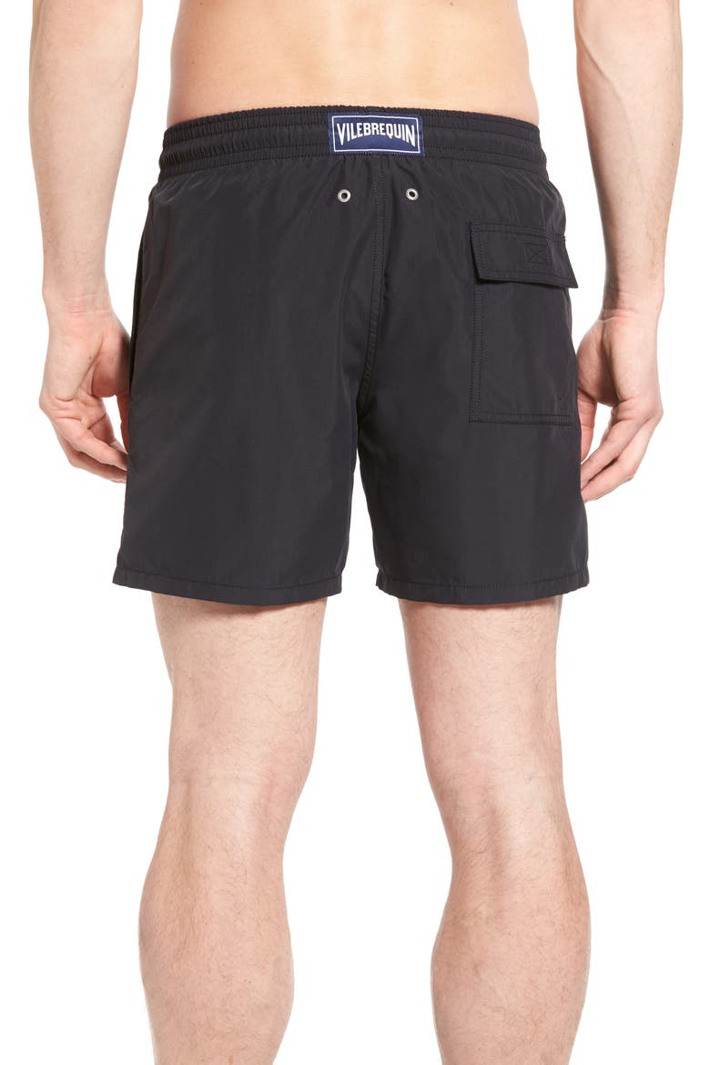 Men's Solid Swim Trunks, Alternate, color, BLACK