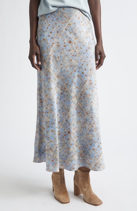Bias Cut Stretch Silk A-Line Maxi Skirt