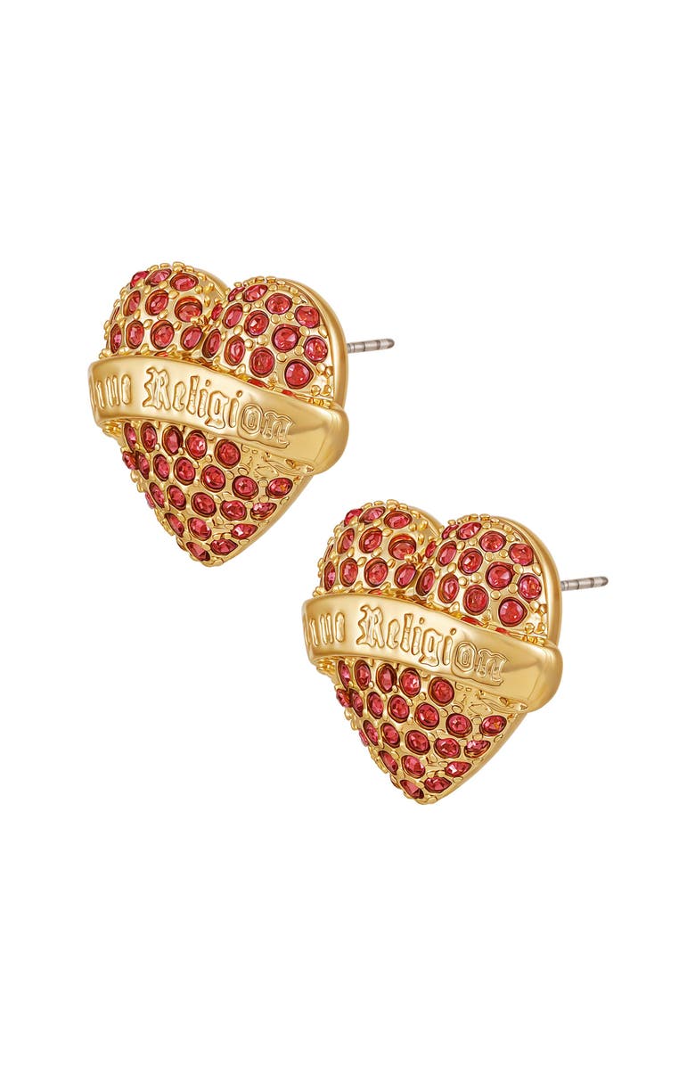 True Religion Heart logo stud earring, Alternate, color, Goldtone