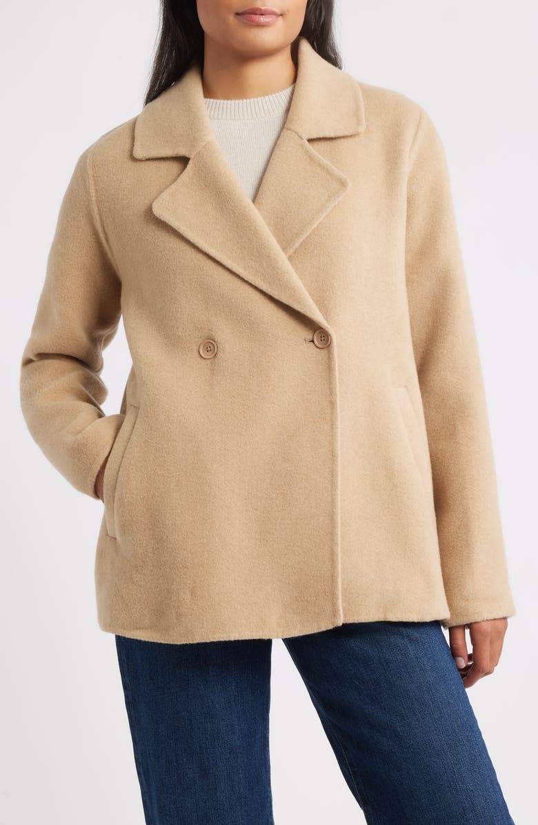 Eileen Fisher Double Breasted Wool Trench Coat, Main, color, Biscuit