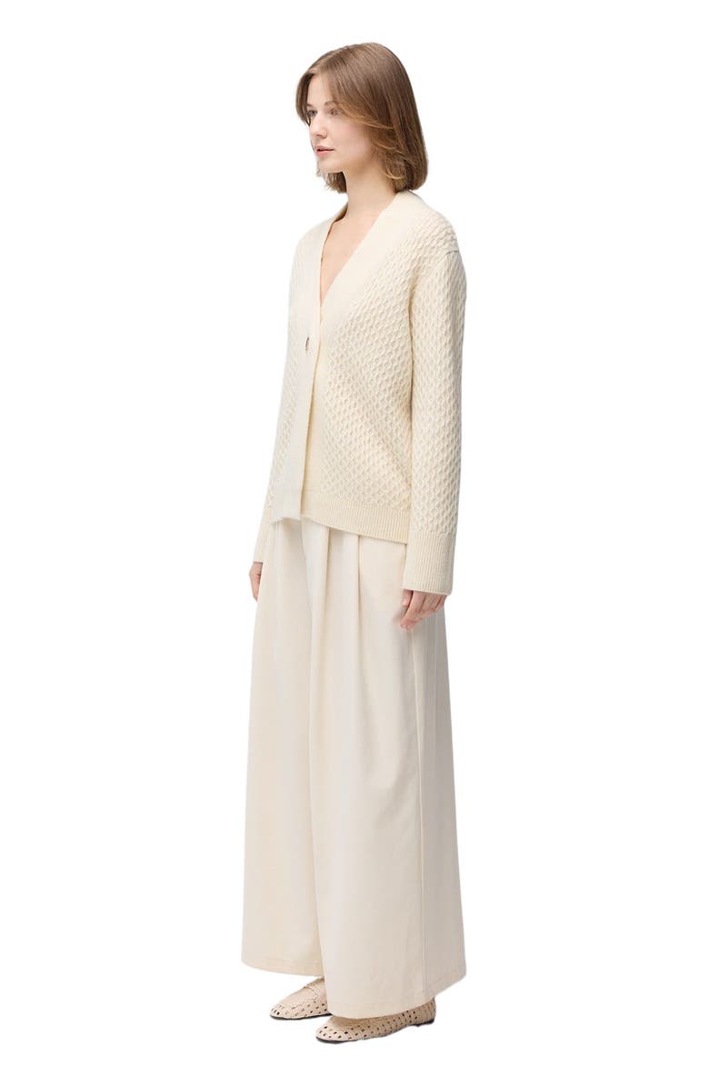 GOBI Mongolian Cashmere Textured One Button-Front Cashmere Cardigan, Alternate, color, Off White