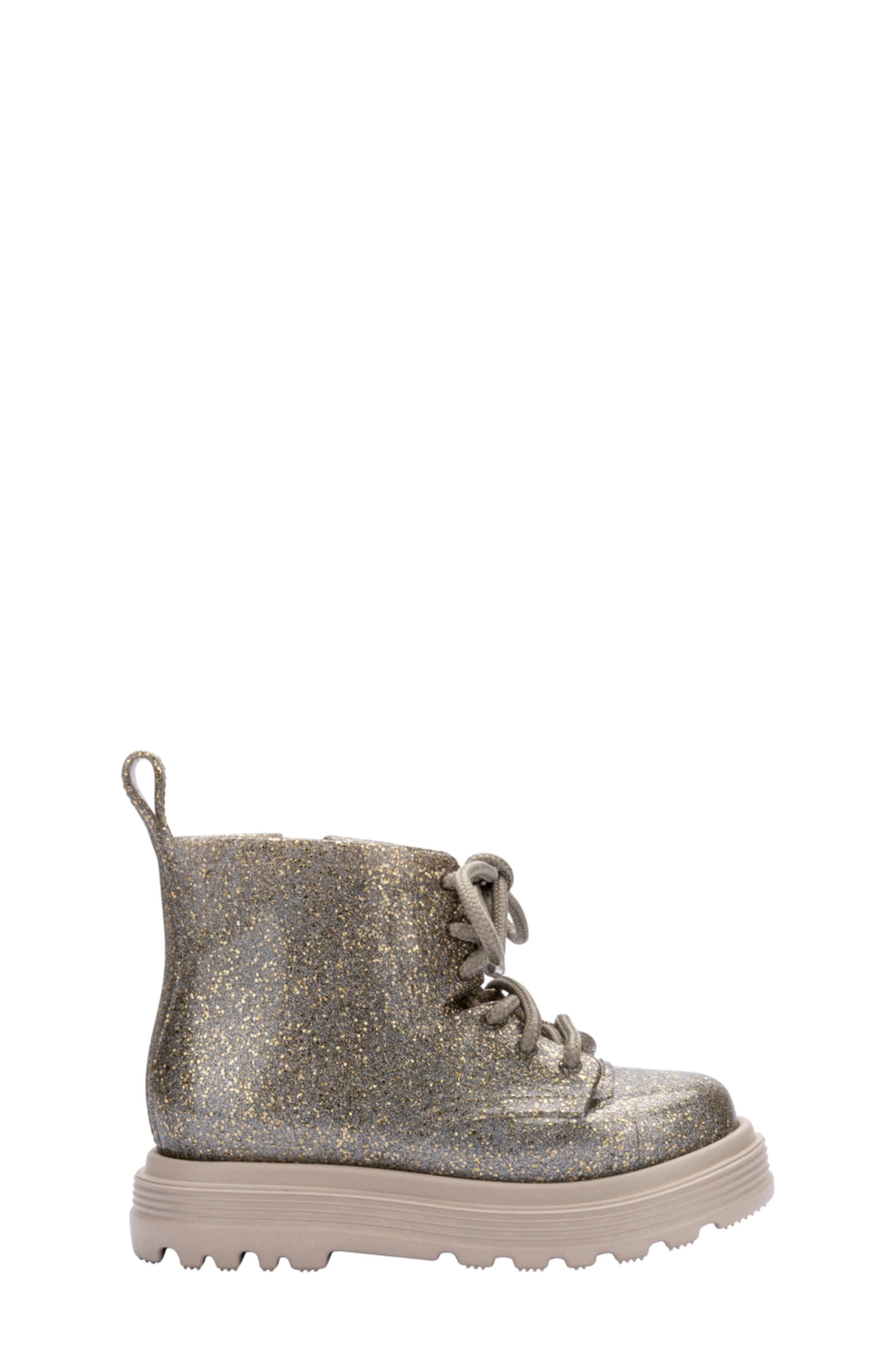 Mini Melissa Kids' Coturno Combat Boot, Alternate, color, Beige/ Golden Glitter