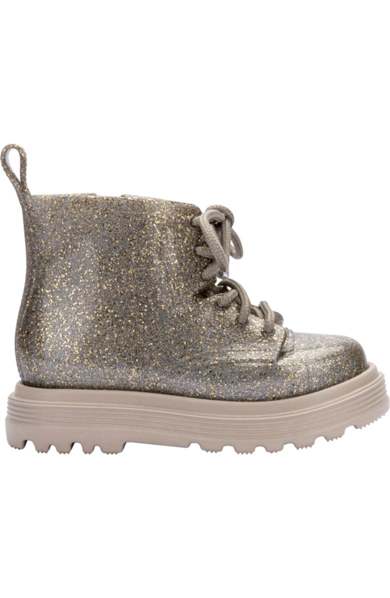 Mini Melissa Kids' Coturno Combat Boot, Alternate, color, Beige/ Golden Glitter