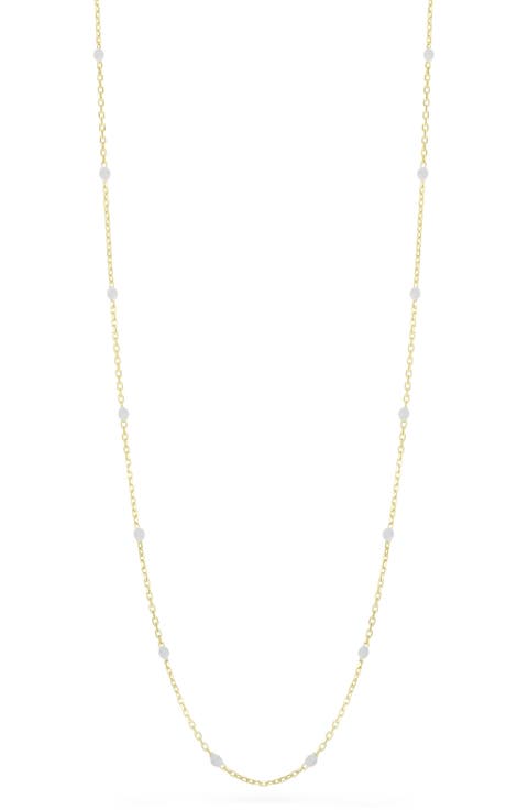 14K Gold Beaded Enamel Station Necklace