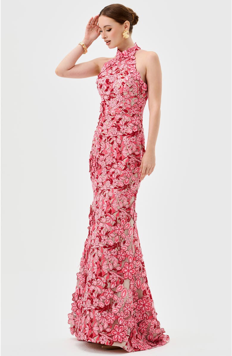 Bariano Salome High Neck Gown, Alternate, color, Pink