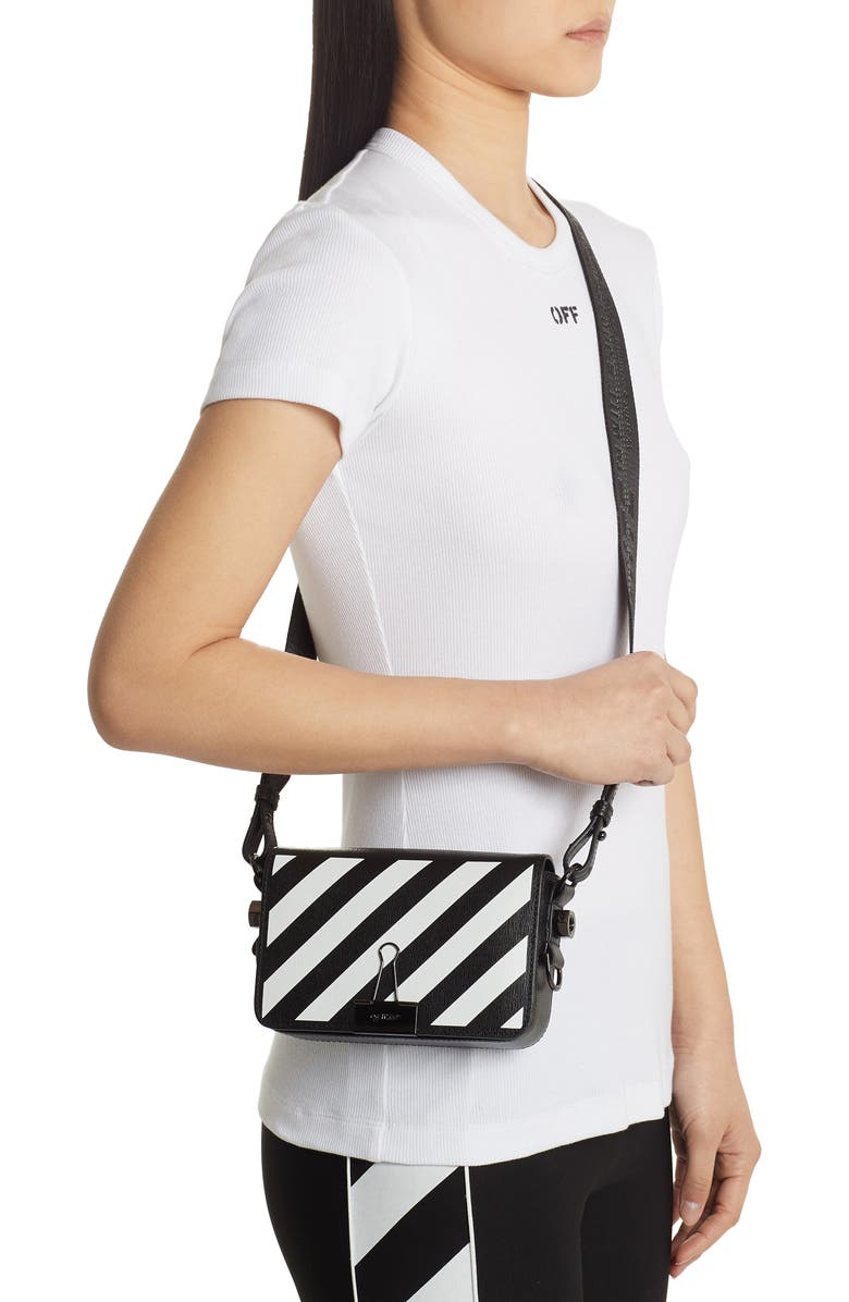 Off-White Diagonal Stripe Mini Flap Bag, Alternate, color,