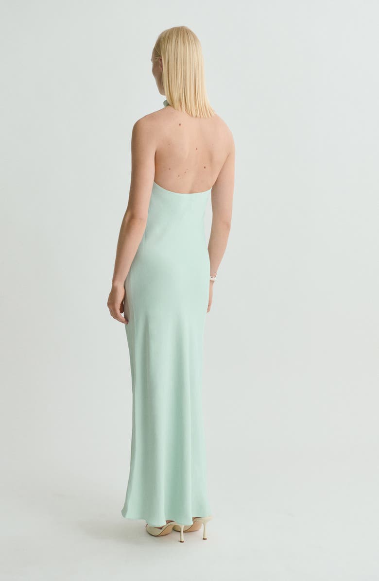 MANGO Satin Halter Dress, Alternate, color, Aqua Green