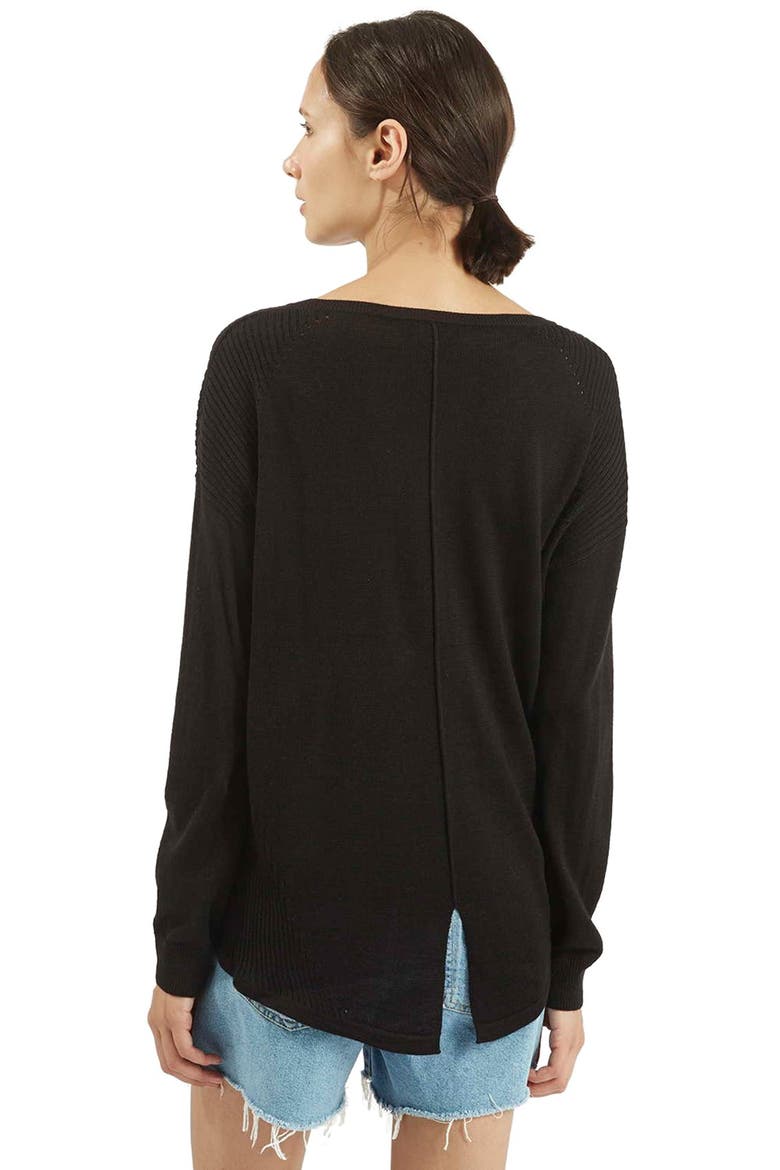 Rib Panel Sweater, Alternate, color, BLACK