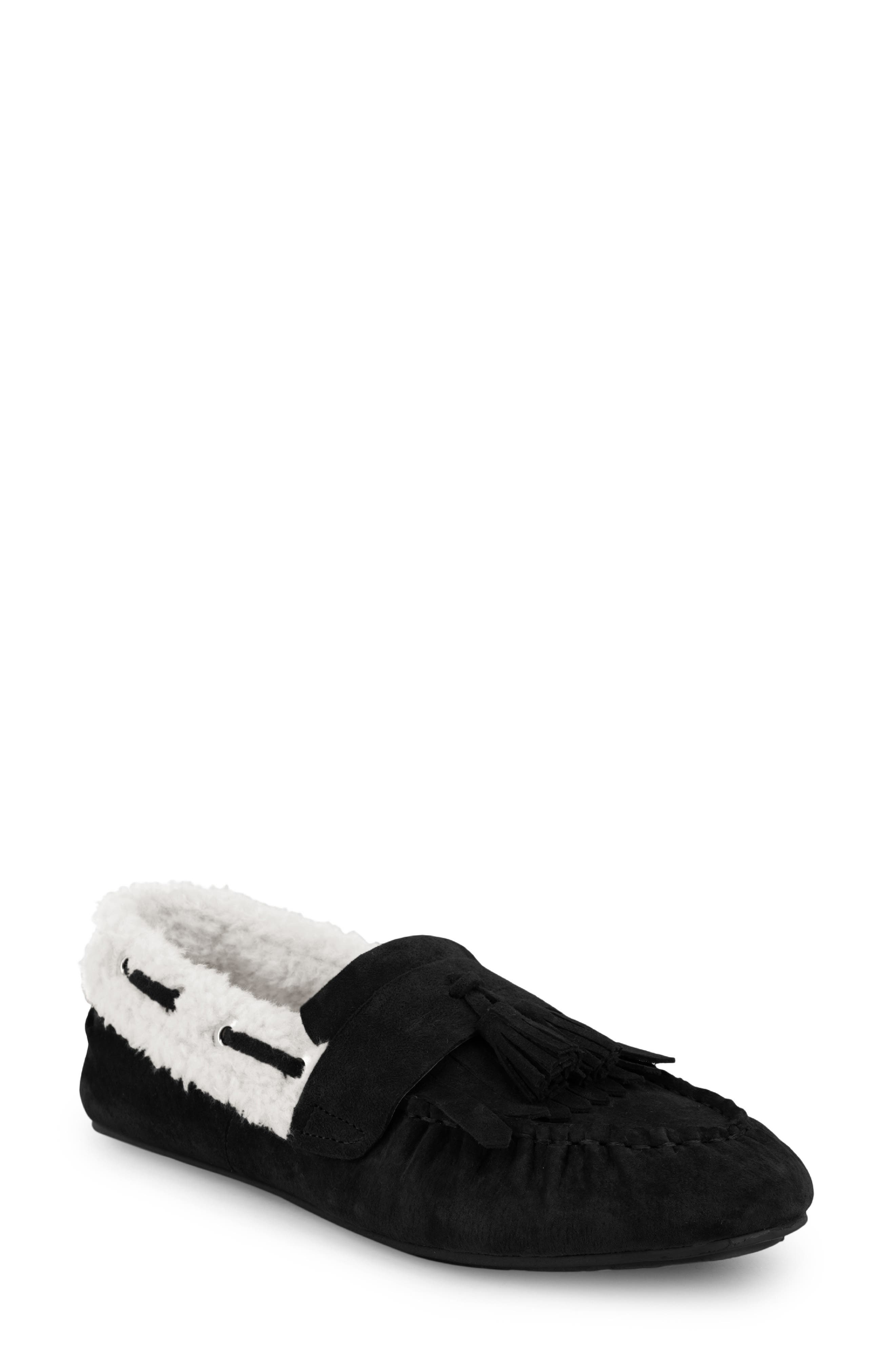 Zen Moccasin Slipper, Main, color, BLACK SUEDE