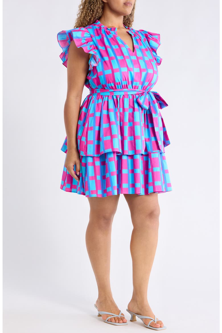 Marvy Checker Emie Ruffle Minidress, Alternate, color, FUCHSIA-BLUE-MUL