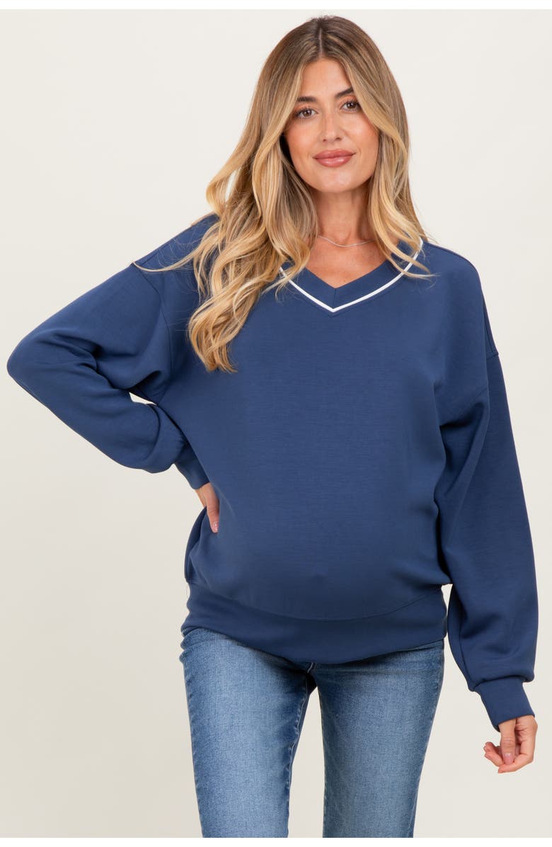 PinkBlush V-Neck Sweatshirt, Main, color, Navy Blue