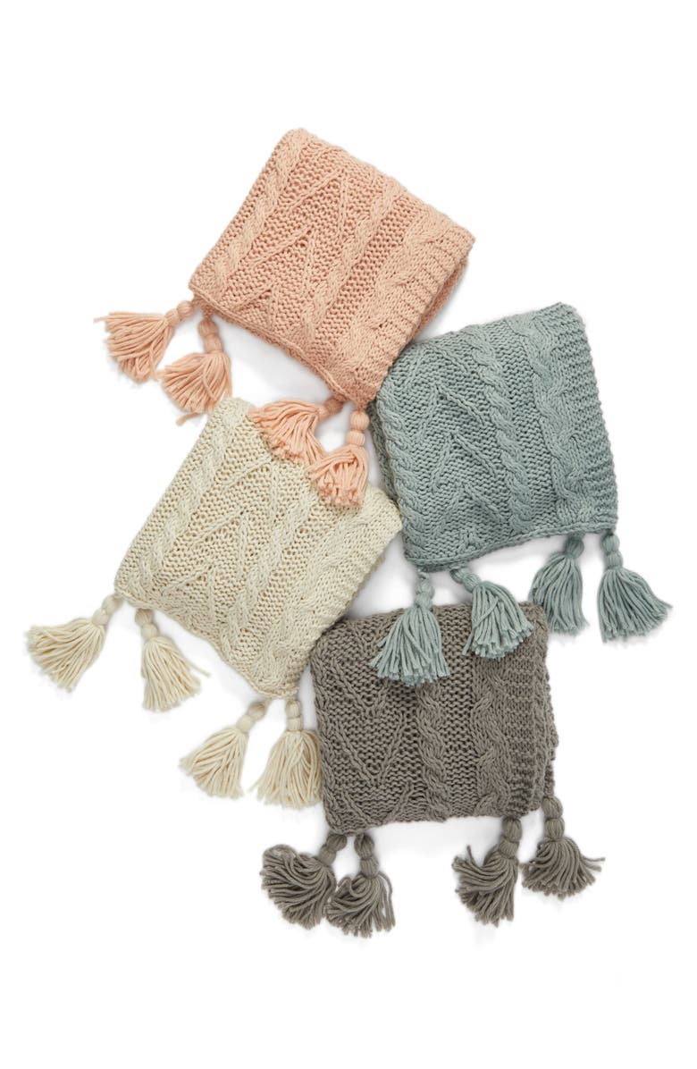 NORDSTROM AT HOME Cable Knit Tassel Throw Blanket, Alternate, color, 