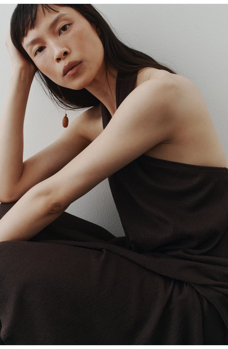 H&M Twist-detail Halterneck Dress, Alternate, color, Dark Brown