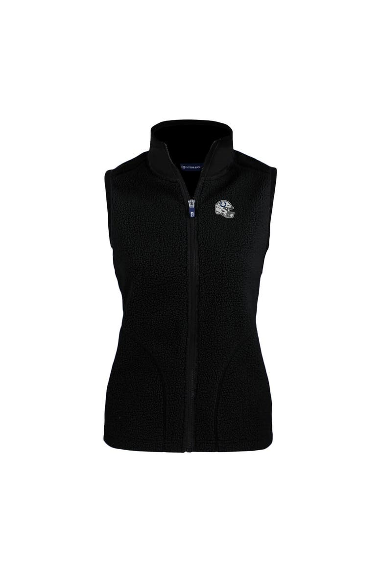 Women's Cutter & Buck Black Indianapolis Colts Helmet Logo Cascade Eco Sherpa Fleece Full-Zip Vest, Alternate, color, Black