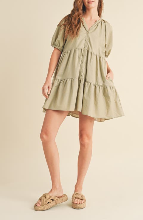 Button Front Tiered Dress