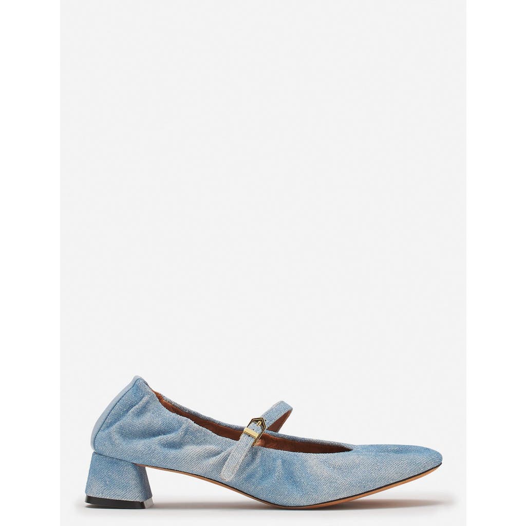 Lanvin Heeled Mary Janes In Leather With A Faded Denim Effect In Denim Blue
