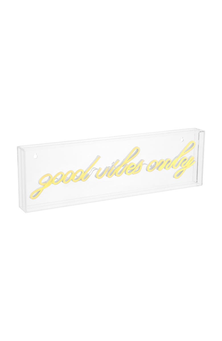JONATHAN Y Good Vibes Only 20" X 6" Contemporary Glam Acrylic Box USB Operated LED Neon Light, Yellow, Main, color, Yellow