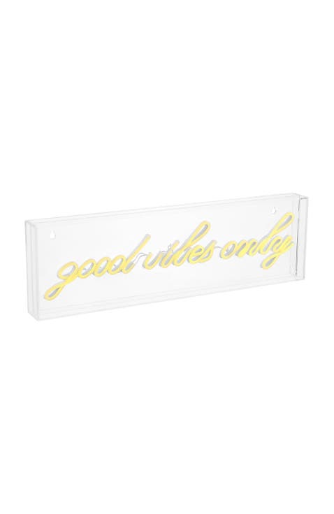 Good Vibes Only 20" X 6" Contemporary Glam Acrylic Box USB Operated LED Neon Light, Yellow
