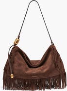 Donna Karan New York Velvet Suede Fringe Large Shoulder Bag