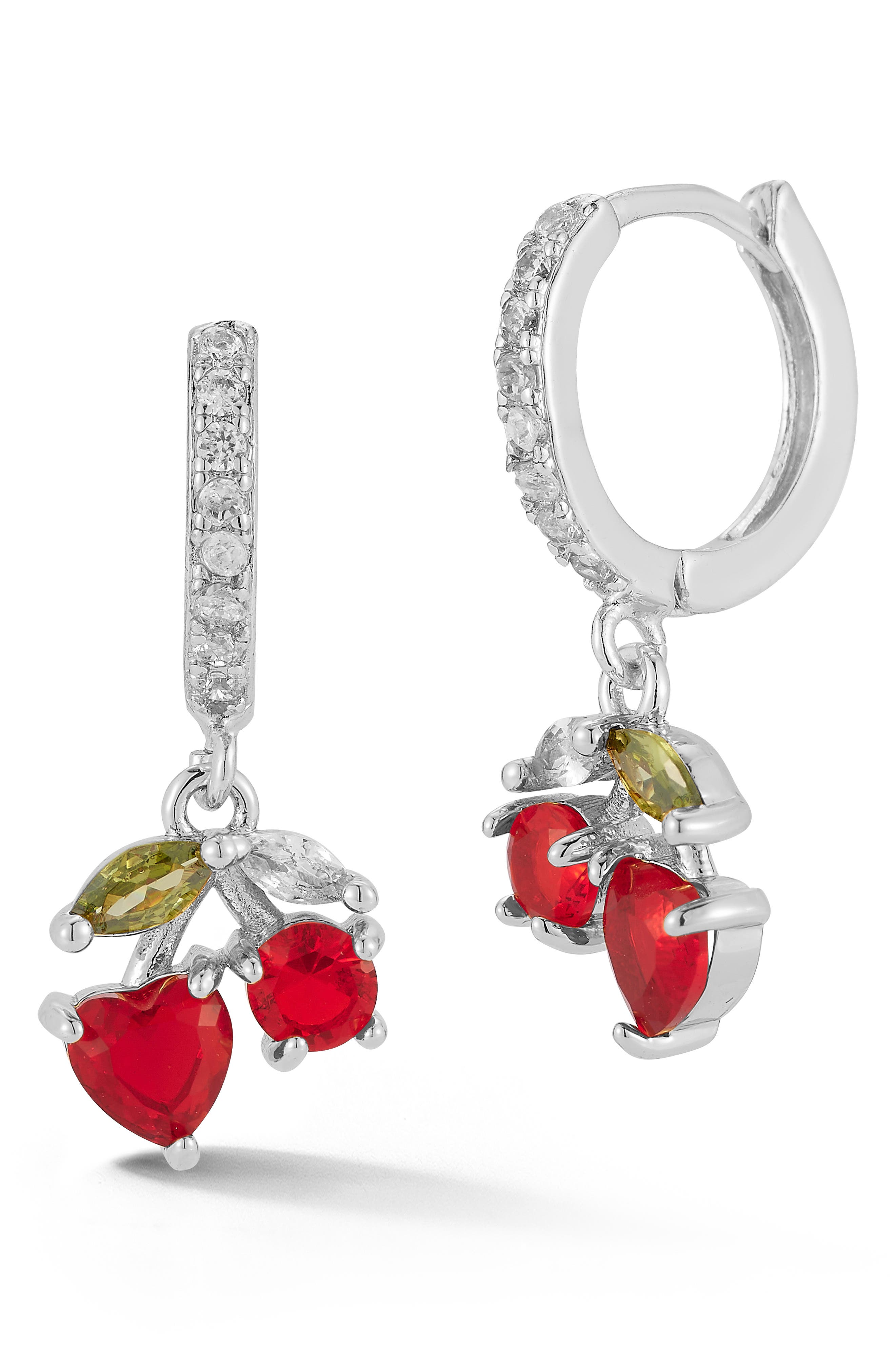 Cherry Cubic Zirconia Huggie Hoop Earrings