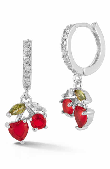 Cherry Cubic Zirconia Huggie Hoop Earrings