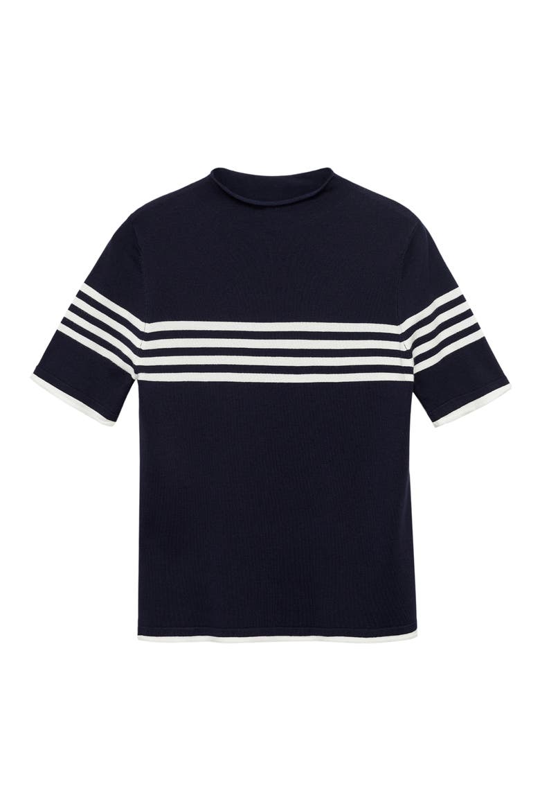Stripe Short Sleeve Sweater, Alternate, color, DARK NAVY