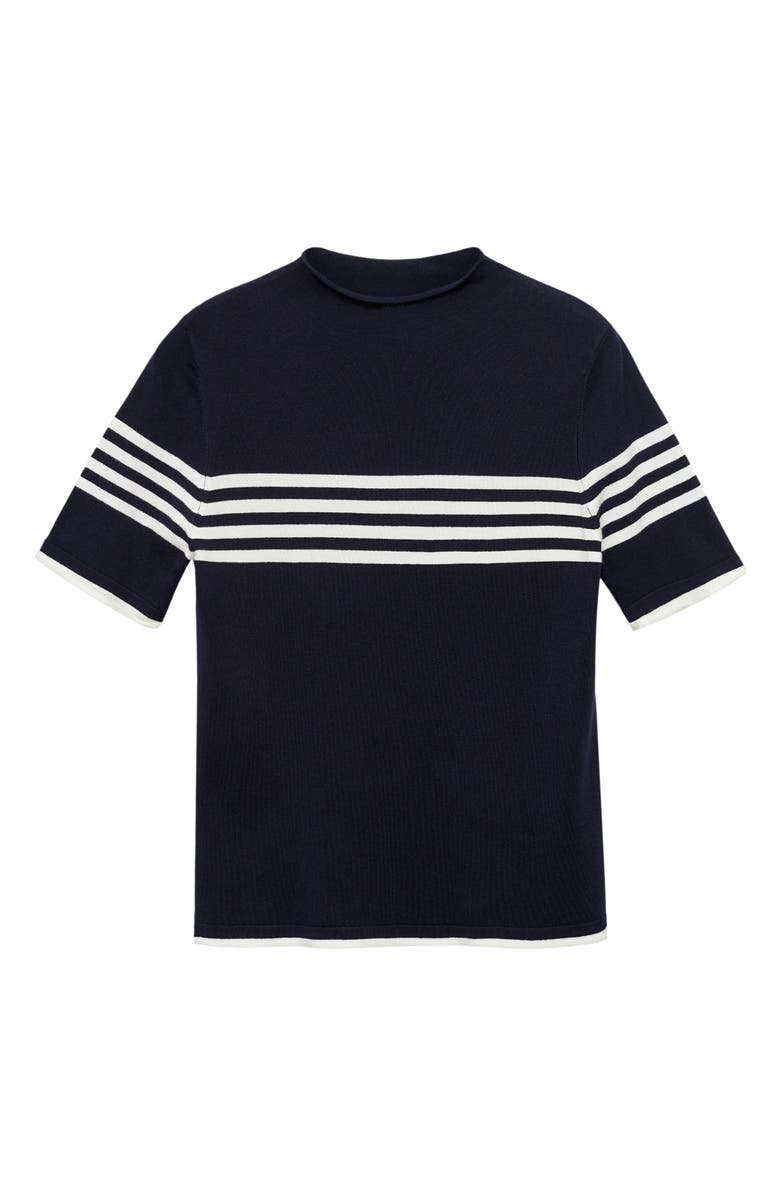 MANGO Stripe Short Sleeve Sweater, Alternate, color, Dark Navy