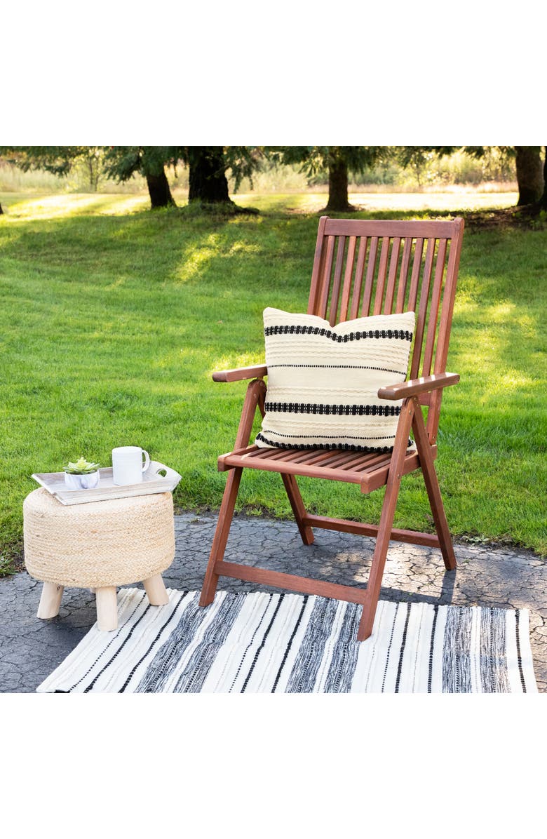 Northlight 20" White and Black Handloom Woven Outdoor Square Throw Pillow, Alternate, color, White