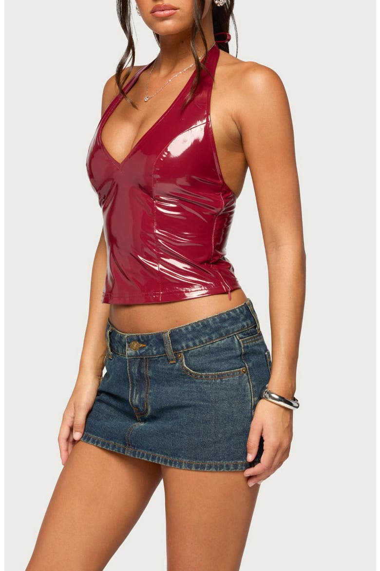 Birch Faux Leather Halter Top, Alternate, color, BURGUNDY