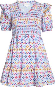 SUGARLIPS Kessa Geo Leones Smocked Minidress