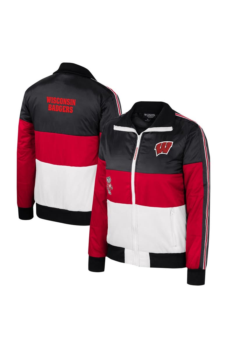 THE WILD COLLECTIVE Women's The Wild Collective Red Wisconsin Badgers Color-Block Puffer Full-Zip Jacket, Main, color, Red