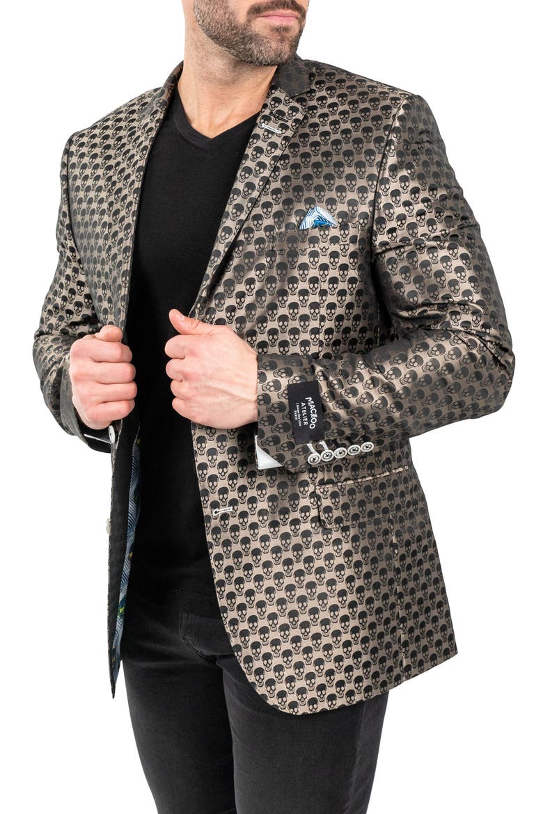 Skullrepeat Brown Jacquard Blazer, Alternate, color, BROWN