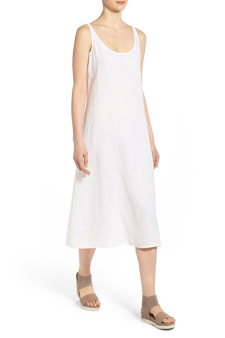 Organic Linen Scoop Neck Midi Tank Dress, Alternate, color, WHITE