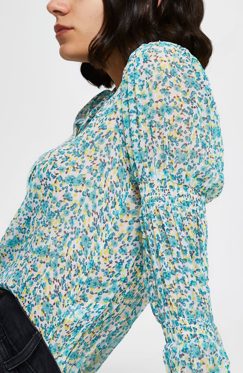 River Island Floral Shirred Sleeve Blouse, Alternate, color, 