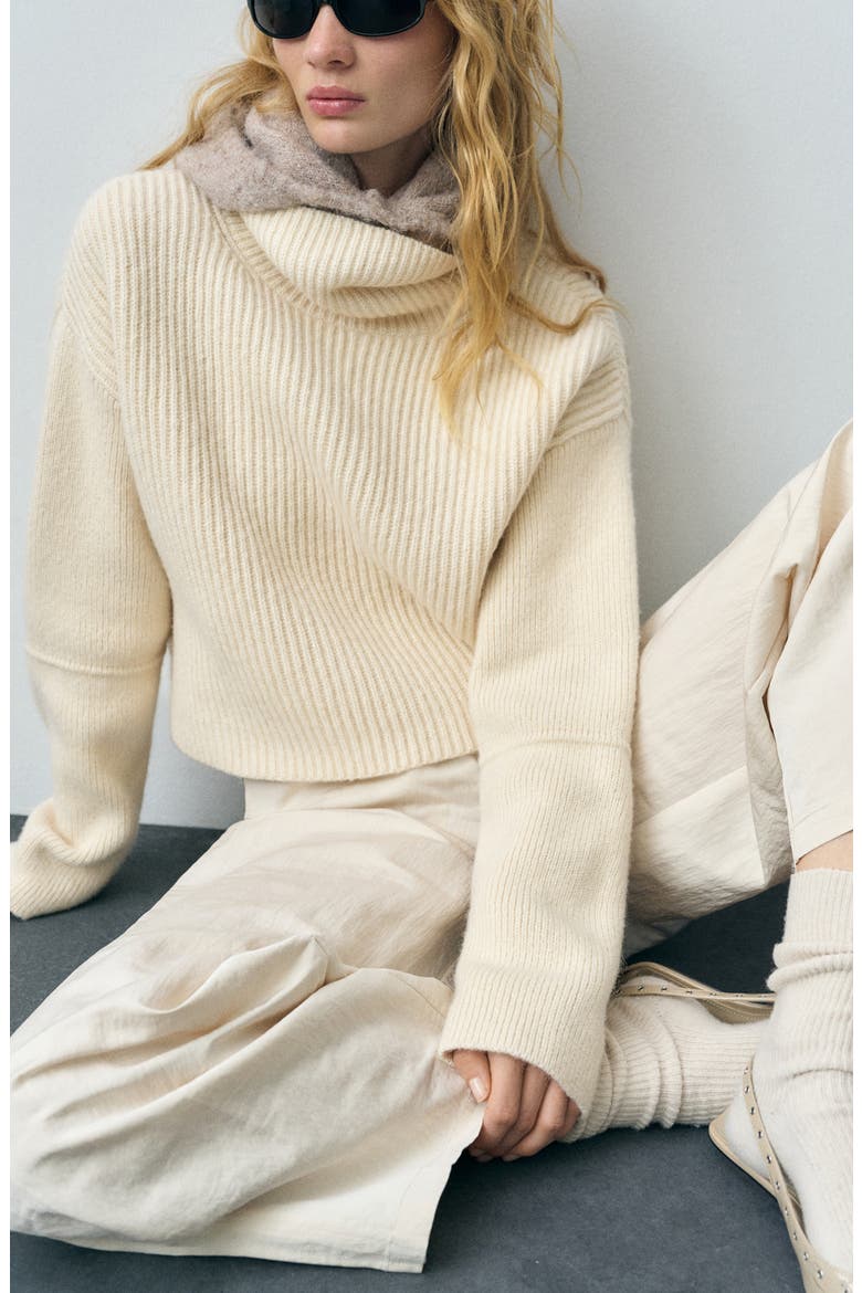 Tappeito Turtleneck Cotton & Wool Rib Sweater, Alternate, color, ECRU