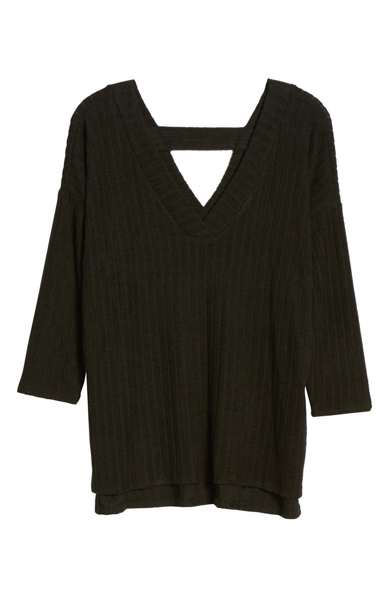 Bobeau Ribbed Knit Double V-Neck Top, Alternate, color,