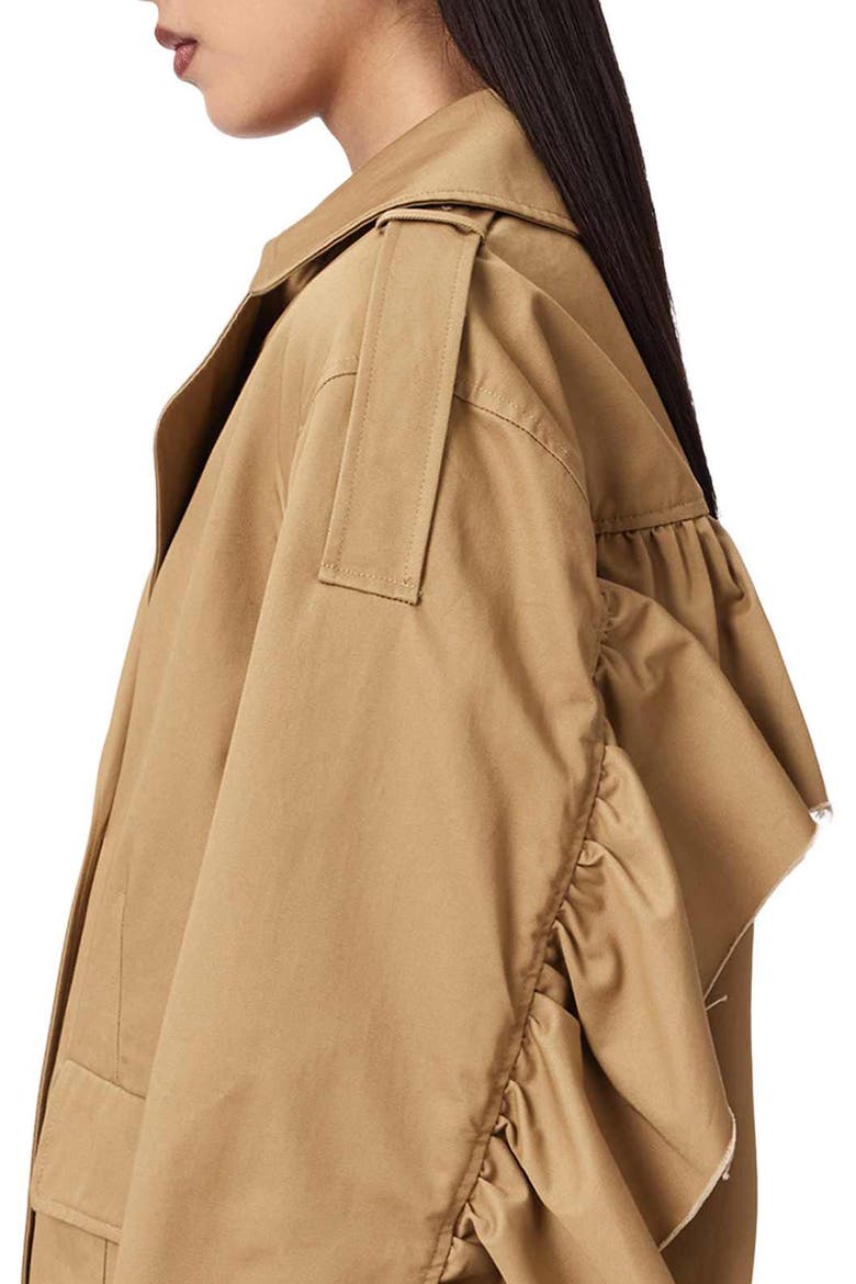Connie Back Ruffle Short Cotton Trench Coat, Alternate, color, PINTO BROWN