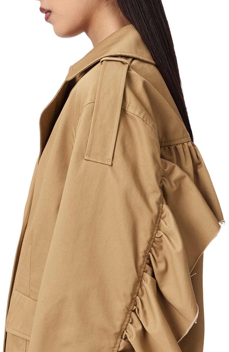 AllSaints Connie Back Ruffle Short Cotton Trench Coat, Alternate, color, Pinto Brown