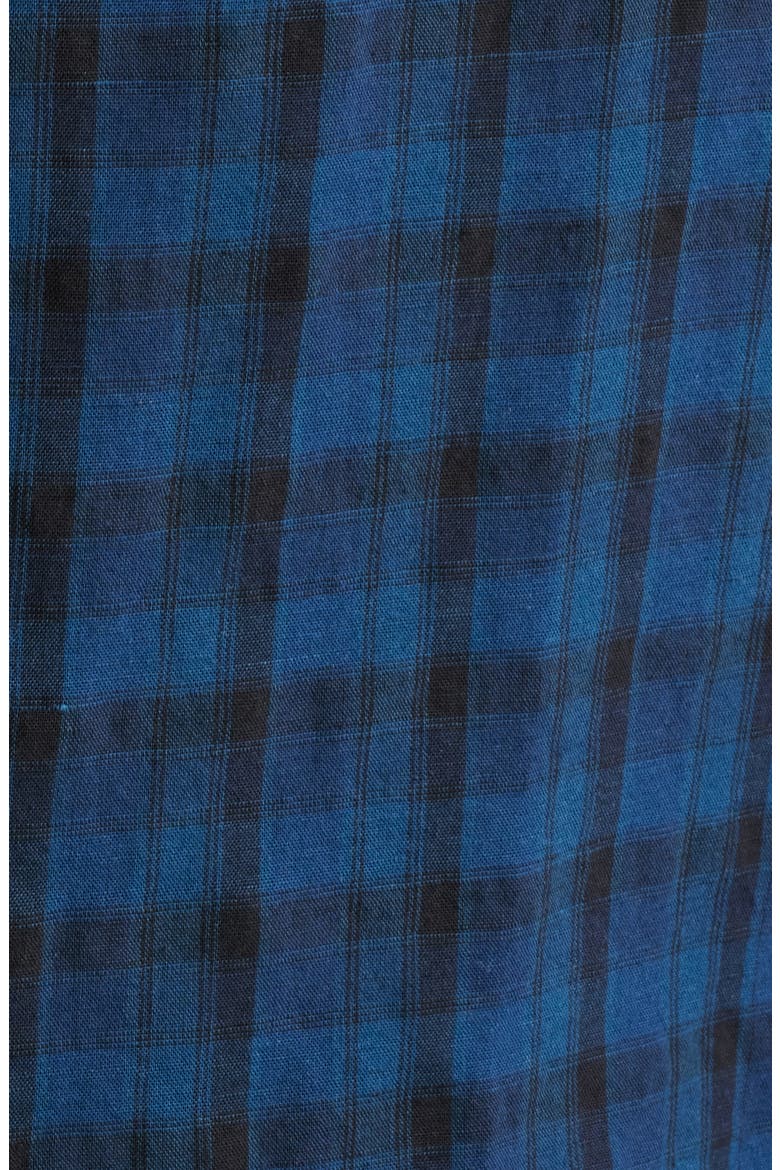 Cru Plaid Linen Blend Short Sleeve Shirt, Alternate, color, DARK BLUE/ BLACK PLAID