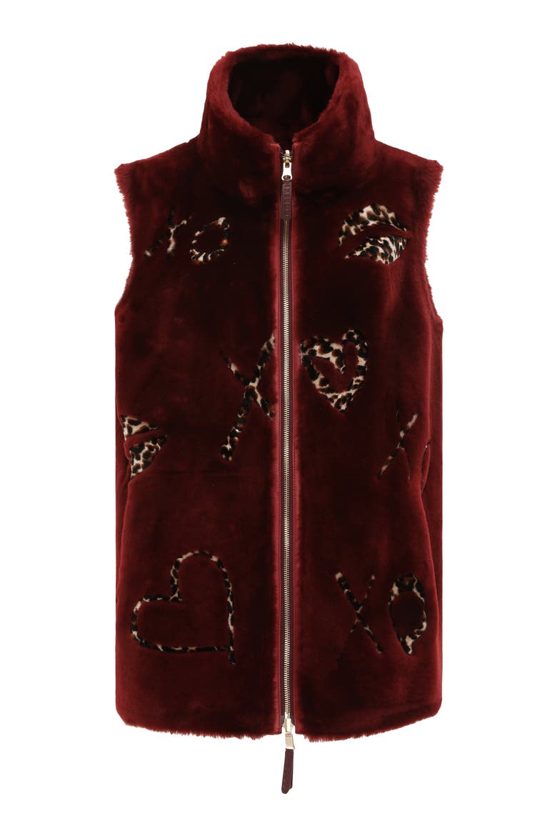 Reversible Genuine Shearling Zipper Vest, Alternate, color, WINE/XO LPRD
