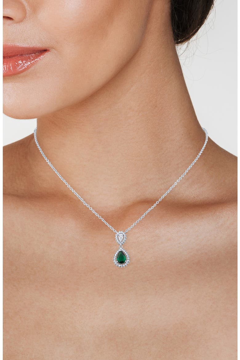 Pear & Round Cubic Zirconia Pendant Necklace, Alternate, color, GREEN/ SILVER