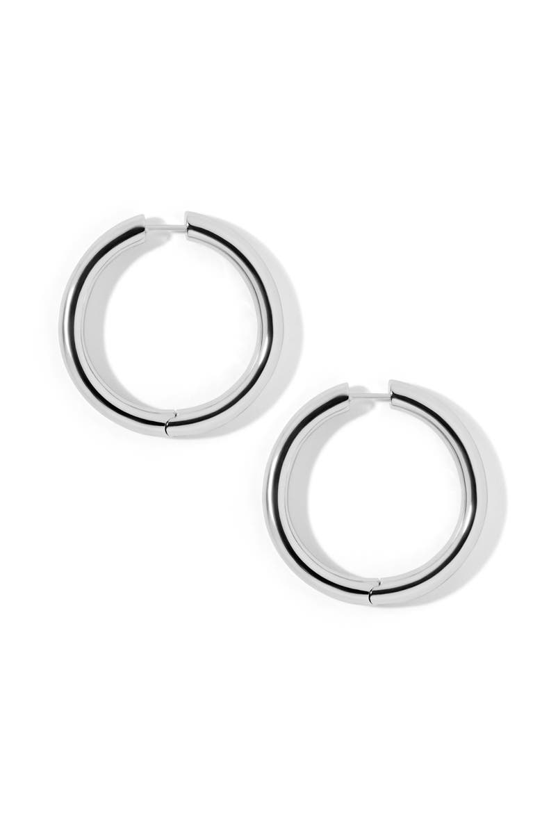 Mini Lilly Hinged Hoop Earrings, Main, color, SILVER