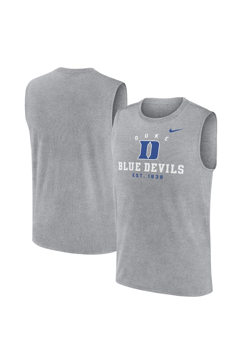 Men's Nike Heather Gray Duke Blue Devils Primetime Legend Lock Up Performance Muscle Tank Top, Main, color, Heather Gray