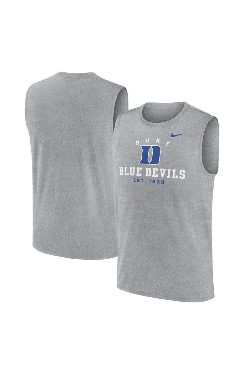 Nike Men's Nike Heather Gray Duke Blue Devils Primetime Legend Lock Up Performance Muscle Tank Top, Main, color, Heather Gray