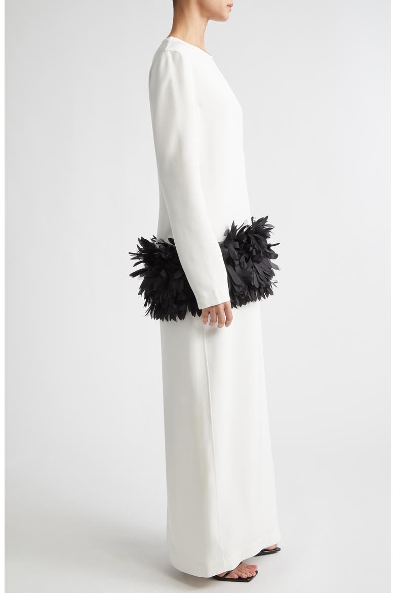 Petal Long Sleeve Wool & Silk Dress, Alternate, color, OFF-WHITE