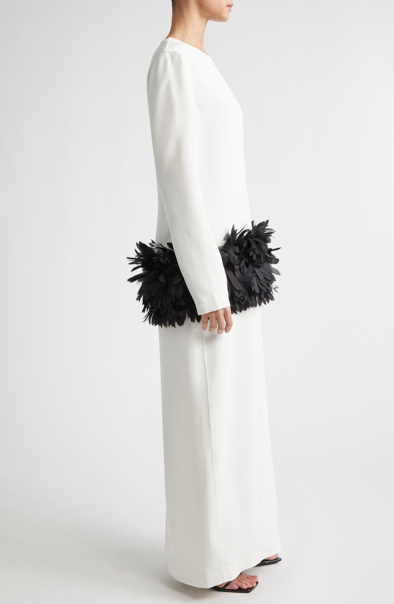 TOTEME Petal Long Sleeve Wool & Silk Dress, Alternate, color, Off-White