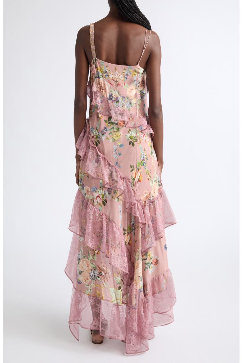 Floral Print Linen & Silk Corset Dress, Alternate, color, NIGHT GARDEN