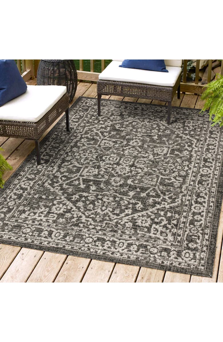 JONATHAN Y Malta Bohemian Medallion Textured Weave Indoor/Outdoor Area Rug, Alternate, color, Black/Gray
