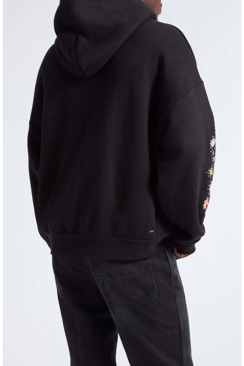 Oversize Crystal Embellished Floral Zip Hoodie, Alternate, color, BLACK