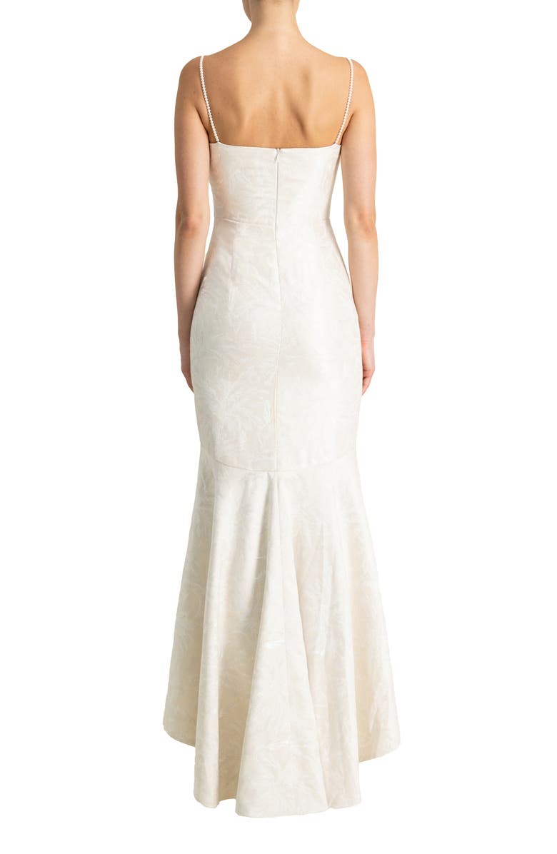 ML Monique Lhuillier Sleeveless Jacquard High-Low Gown, Alternate, color,